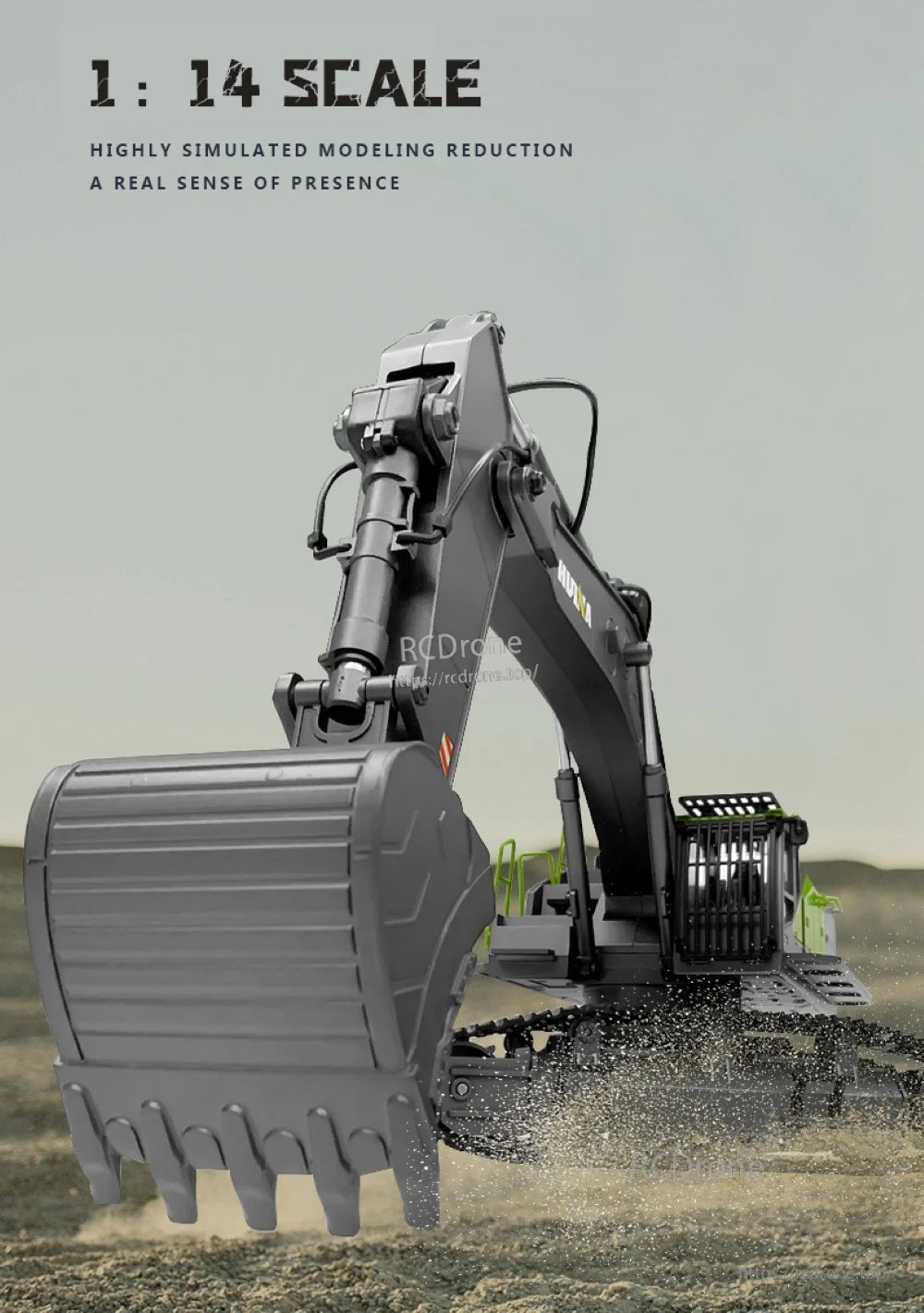 HUINA 593 RC Excavator, 1:14 scale RC excavator with realistic, detailed design
