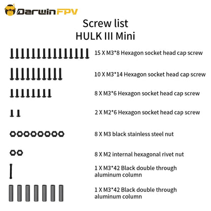 Ensemble complet de vis pour drone FPV DarwinFPV