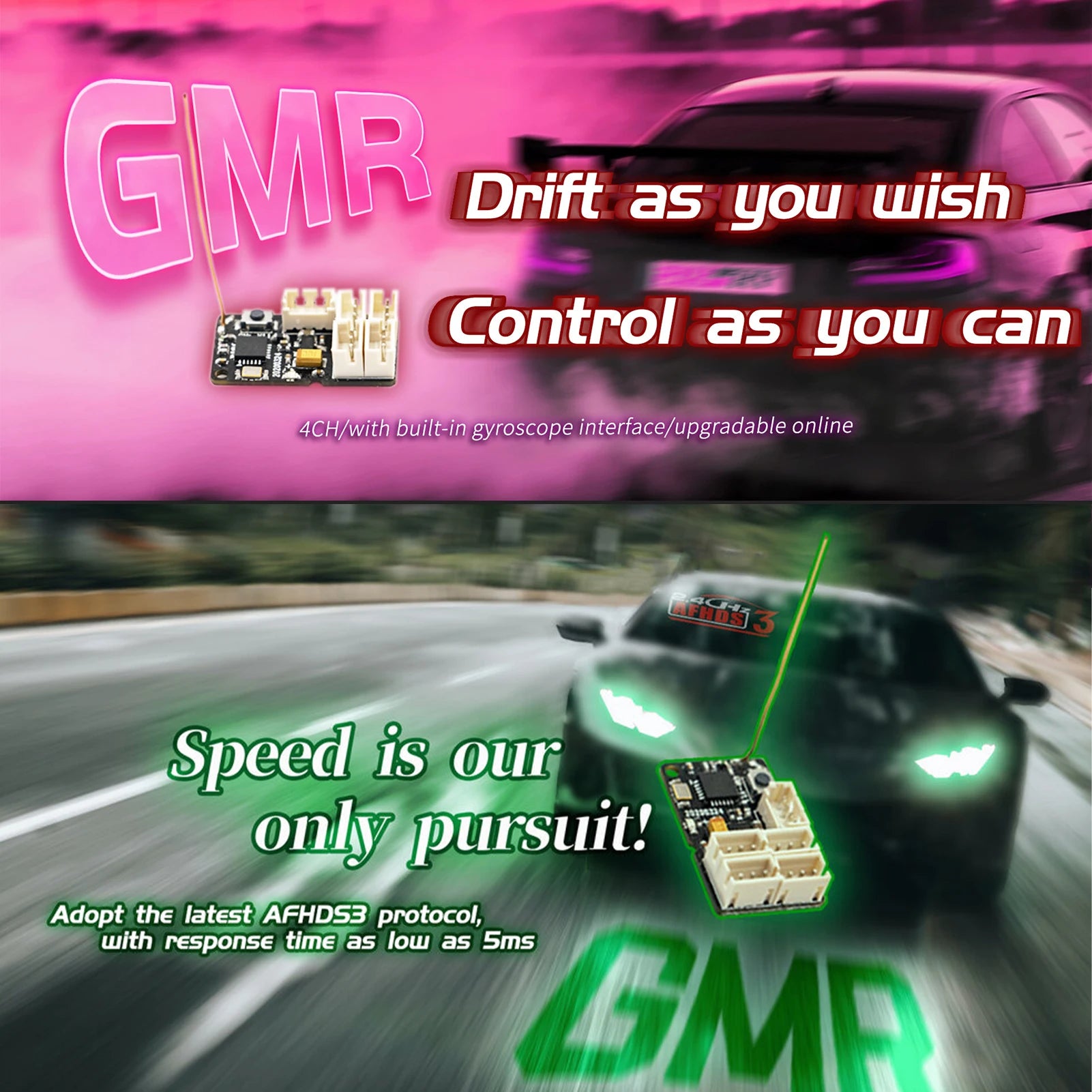 FLYSKY GMR 2.4GHz 4CH Receiver - AFHDS 3 PWM Output for RC Racing Vehicle Compatible with NB4/NB4 Lite Transmitters DIY Replacement 15 FLYSKY GMR 2.4GHz 4CH Receiver, Adopt the latest AFHDS3 protocol; with response time as Iow as S