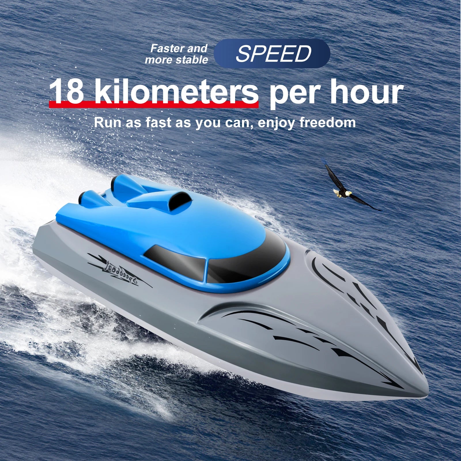 Rc Boat 2.4G High Speed 20km/h Remote Control Speed Boat Rechargeable Waterproof Anti-collision Protection Toys for Children 23 Rc Boat, Faster and SPEED more stable 18 kilometers per hour Run as fast as you can,
