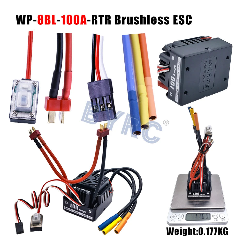 Hobbywing Waterproof Brushless ESC for 1/10 to 1/6 scale RC cars with 25A-200A current rating.