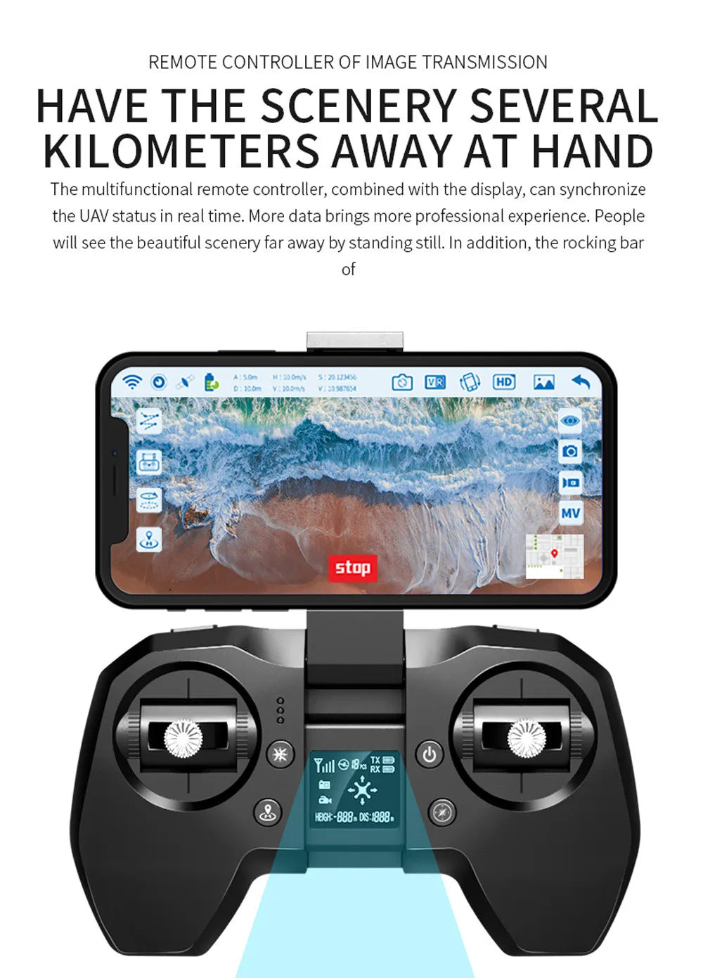 Visuo XS818 GPS Drone - 1800mAh 5G Wifi FPV 4K HD Dual Camera Optical-Flow RC Quadcopter Drones Professional Camera Drone 31 Visuo XS818 GPS Drone, the multifunctional remote controller can synchronize the UAV status in real time . the