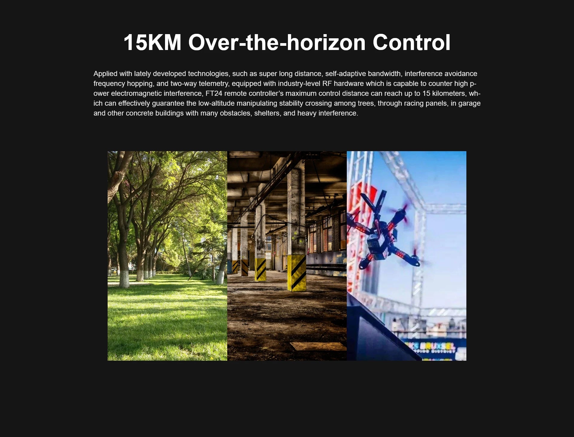 SIYI FT24 Transmitter, FT24 remote controller's maximum control distance can reach up to 15 kilometers .