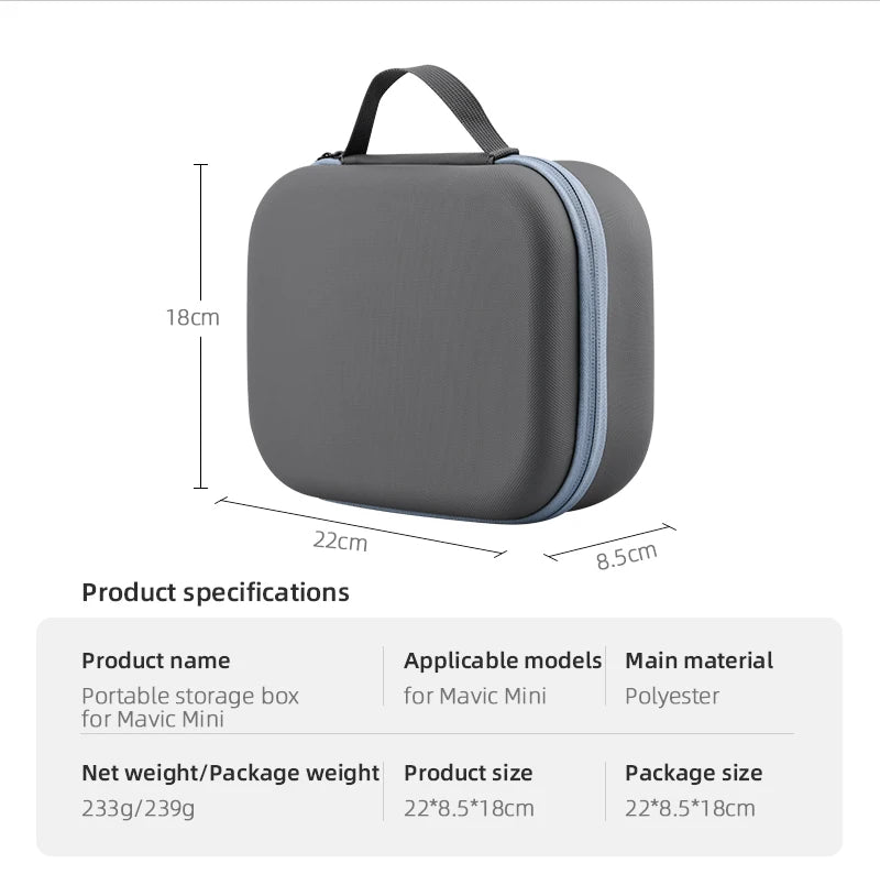 Carrying Case for DJI Mavic Mini 1/SE Storage Bag Shockproof Travel Protector Portable Handbag Suitcase hardshell Box Accessory 15 18cm 22cm 8.5cm Product name Applicable models Main material Portable