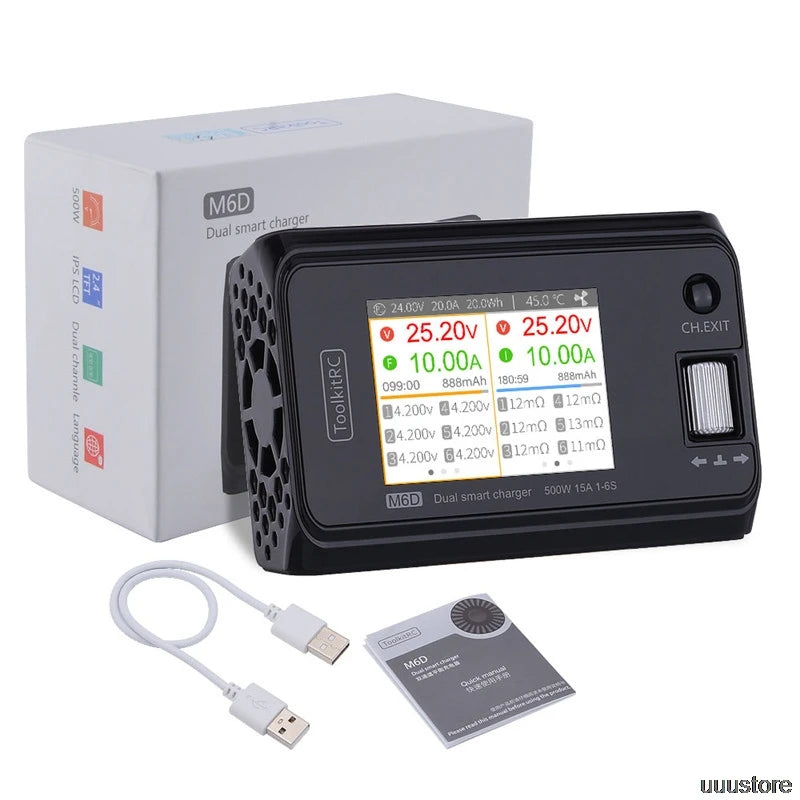 ToolkitRC M6D Charger - 500W 15A DC Dual Channel MINI Smart Charger Discharger For 1-6S Lipo Battery FPV Model Spare Part Replace M8 Drone Battery Charger 12 ToolkitRC M6D Charger, ToolkitRC M6D 500W 15A DC Dual Channel MINI Smart Charger Discharge