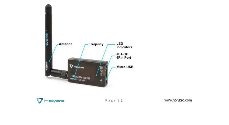 Holybro SiK Telemetry, 1 Antenna Freqency LED Indicators JST-GH 6Pin