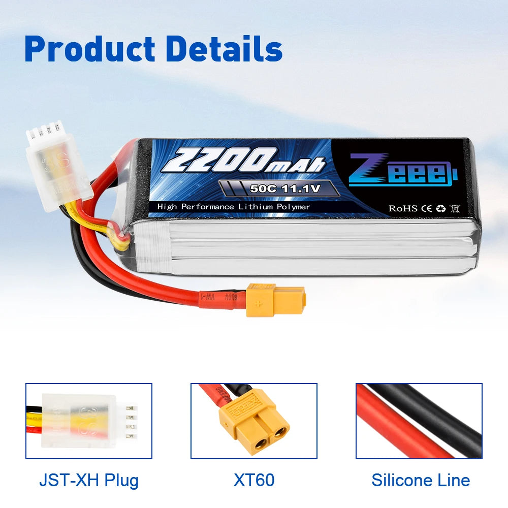 2units Zeee 2200mAh 3S Drone Battery. EZODmab Zeee 50C 11.1V High Performance Lith