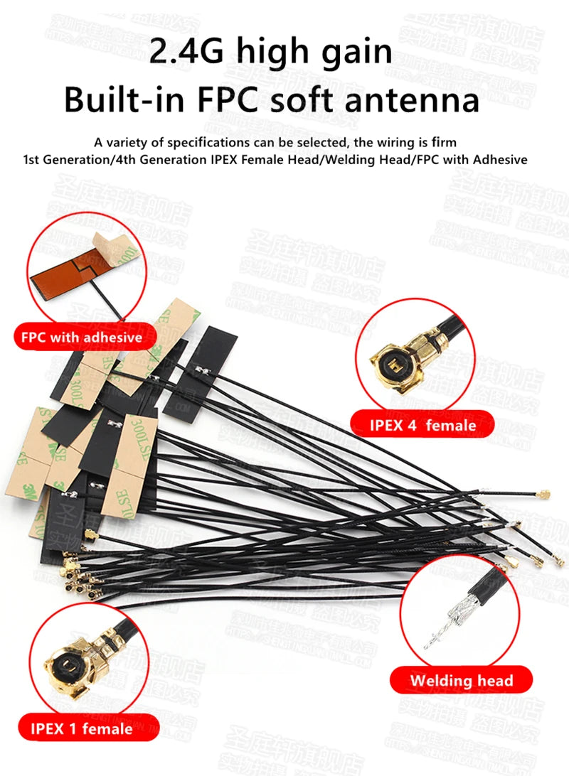 5 PCS/LOT WiFi 2.4G High Gain 5dbi , Built-in Flexible FPC Soft Antenna ZigBee Bluetooth Module IPEX1/IPEX4-K Patch Antenna 5dBi 14 Ist Generation/4th Generation IPEX Female Head/Welding Head/FPC with