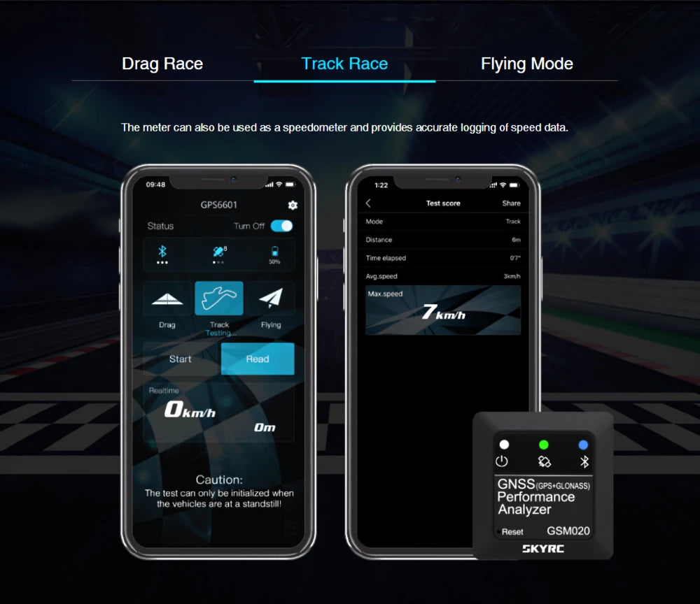 SKYRC GSM020 GNSS Performance Analyzer, the meter can also be used as a speedometer and provides accurate logging of speed