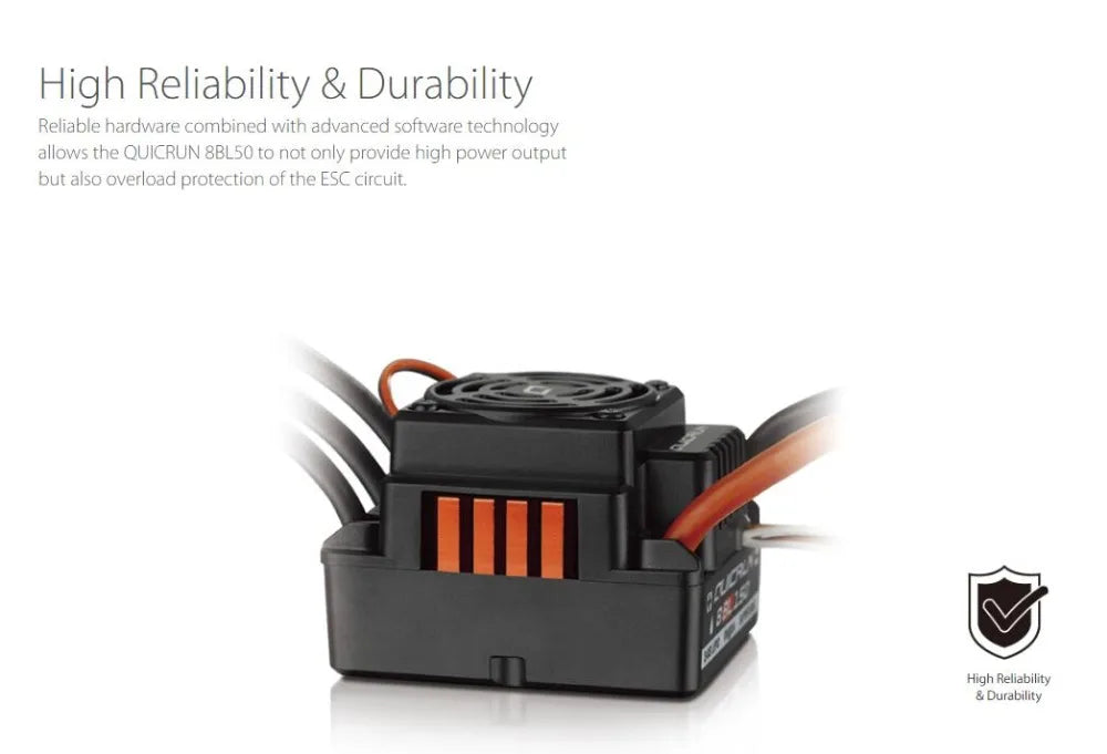 Hobbywing Quicrun 8BL150 ESC, QUICRUN 8BLSO provides high power output and overload protection of the ESC circuit