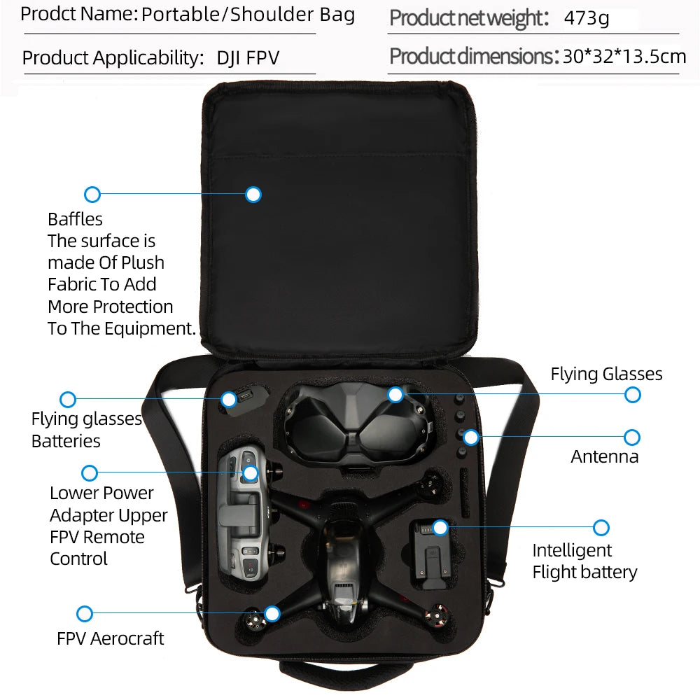 Drone Carrying Case, the surface is made Of Plush Fabric To Add More Protection To The Equipment: Flying Glass