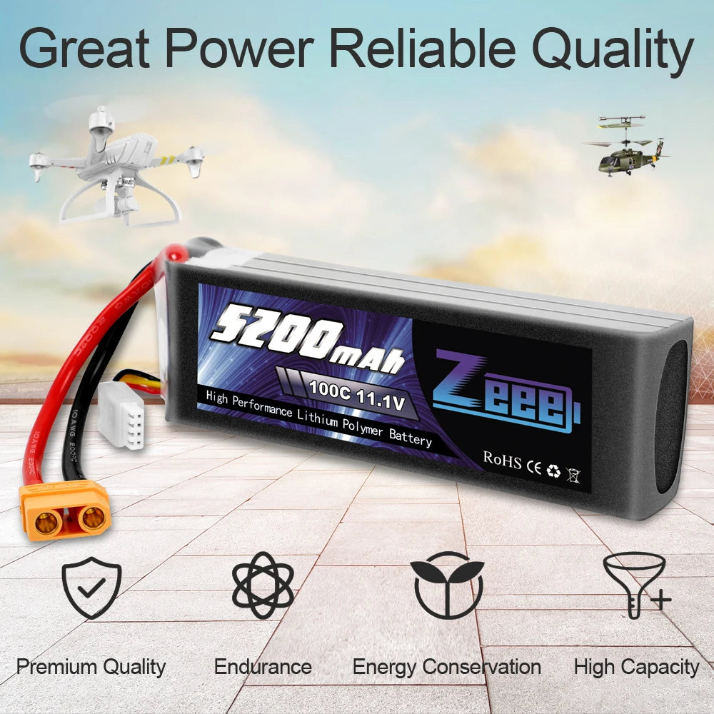 Zeee 5200mAh 100C 11.1V 3S Lipo Battery, Great Power Reliable Quality Po (0 @ Premium Quality Endurance Energy Consetvation High