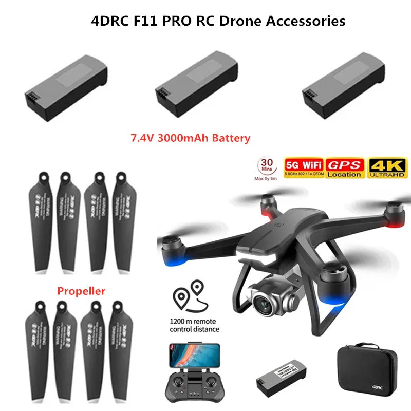 4DRC F11 PRO Drone Battery, 4DRC F11 PRO RC Drone Accessories 7.4V 3000mAh Battery 30