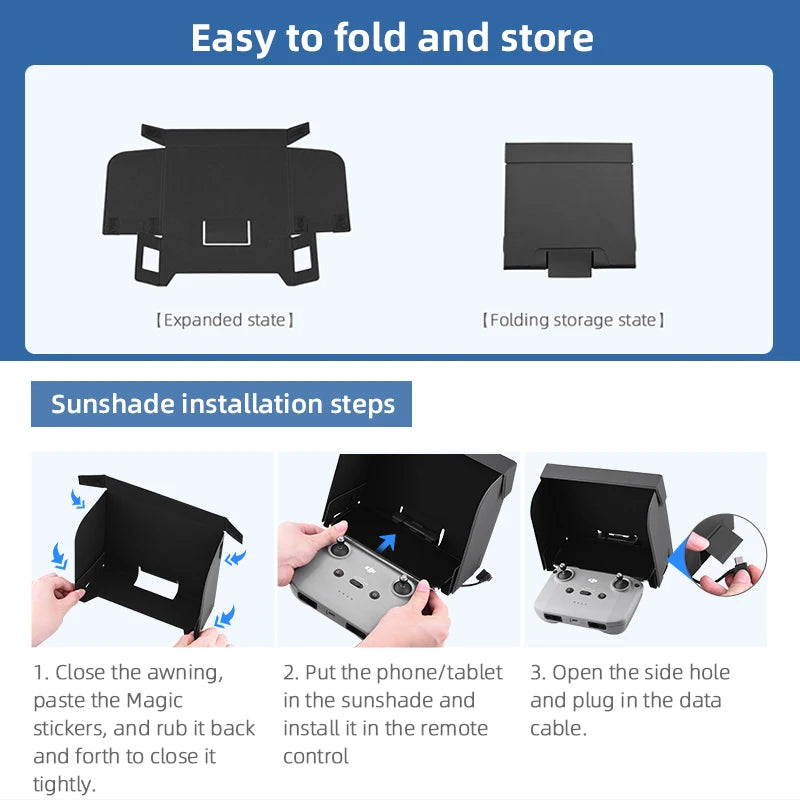Controller Folding Hood Monitor Cover. easy to fold and store Expanded state | Folding storage state