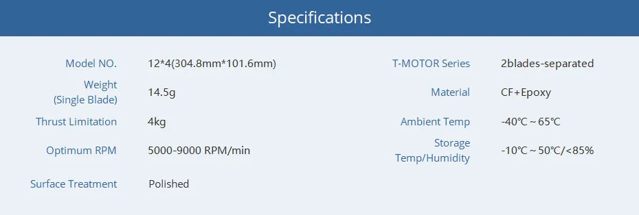 T-Motor P12*4 Prop, T-MOTOR Series 2blades-separated Weight 14.5g Material