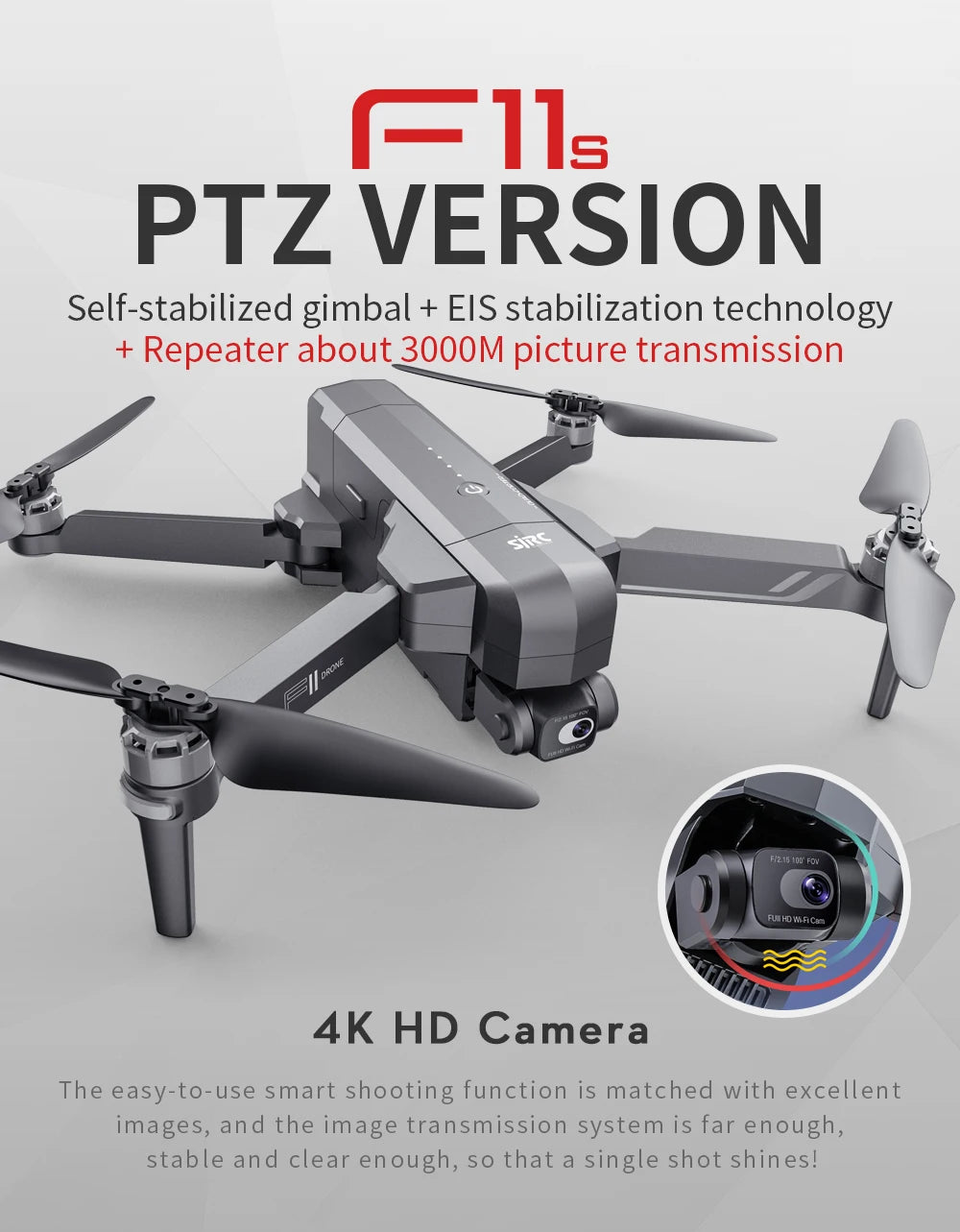 F11S PRO Drone, self-stabilized gimbal + EIS stabilization technology Repeater about 3000