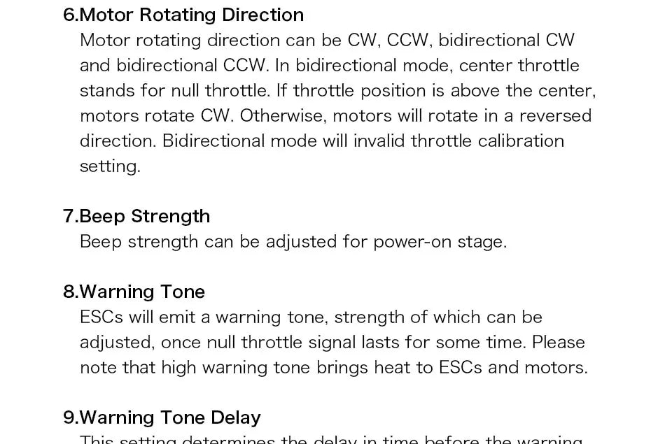 T-motor F3P BPP-4D 16A ESC. ESCs will emit a warning tone once null throttle signal lasts for some time