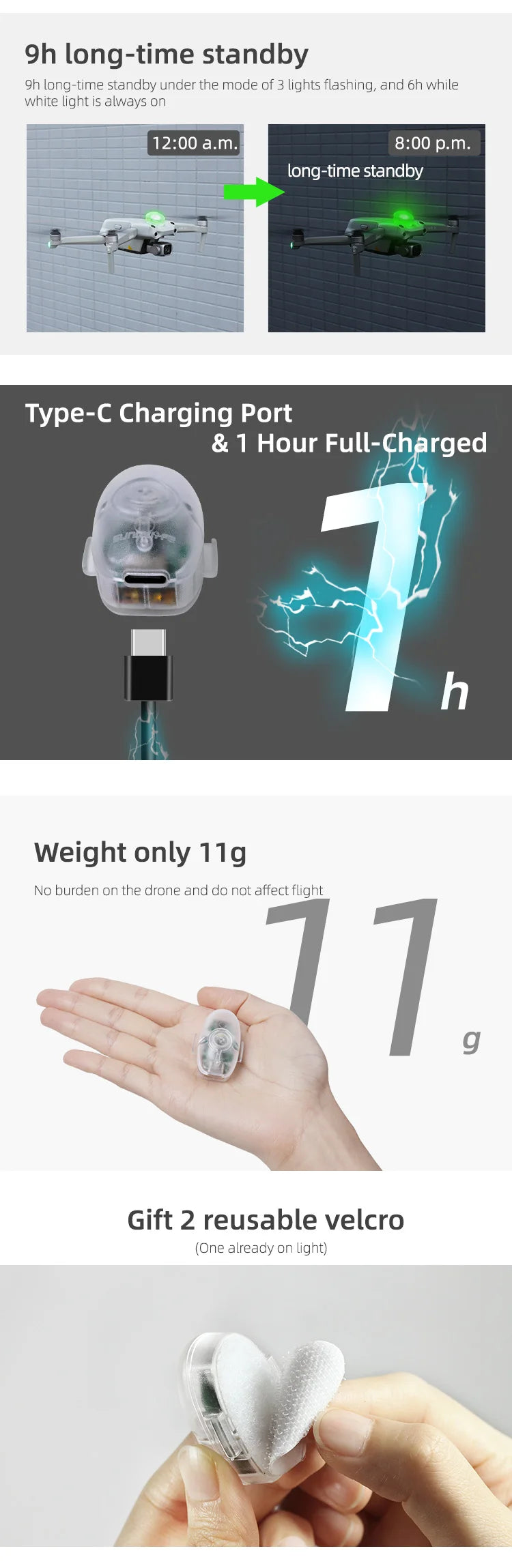 Head Eye Light For DJI MINI 2 Mavic Mini Se Head Flashing Light 42 9h long-time standby under the mode of 3 lights flashing, and 6h