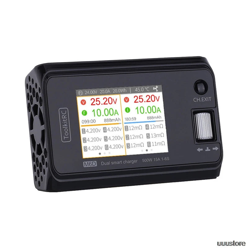 ToolkitRC M6D Charger - 500W 15A DC Dual Channel MINI Smart Charger Discharger For 1-6S Lipo Battery FPV Model Spare Part Replace M8 Drone Battery Charger 11 ToolkitRC M6D Charger, 800mA @2-6S Accuracy: 0.005V Charging Energy
