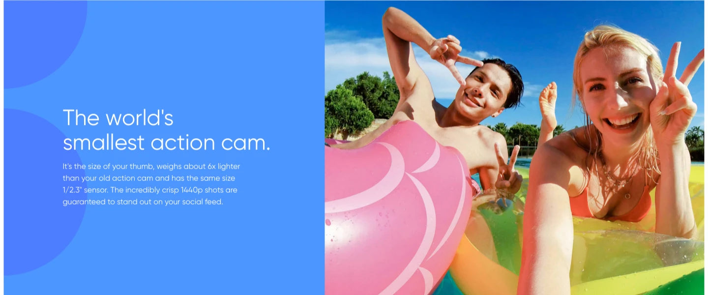 Insta360 GO Small Action Camera Light Weight Waterproof Stabilization POV Capture With Charge Case Wearable Camera Accessories 9 the world's smallest action cam is the size of your thumb . it weighs