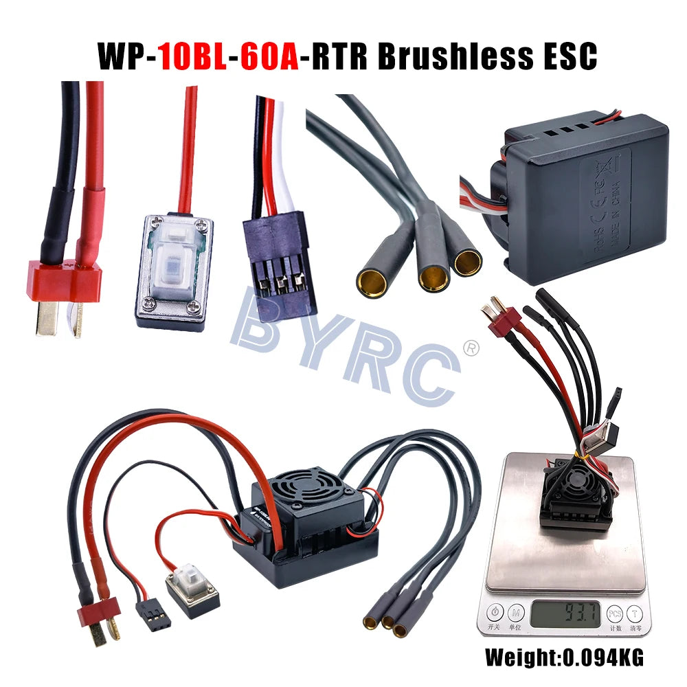 High-performance brushless ESC for 1/10 to 1/6 RC cars with waterproof design.