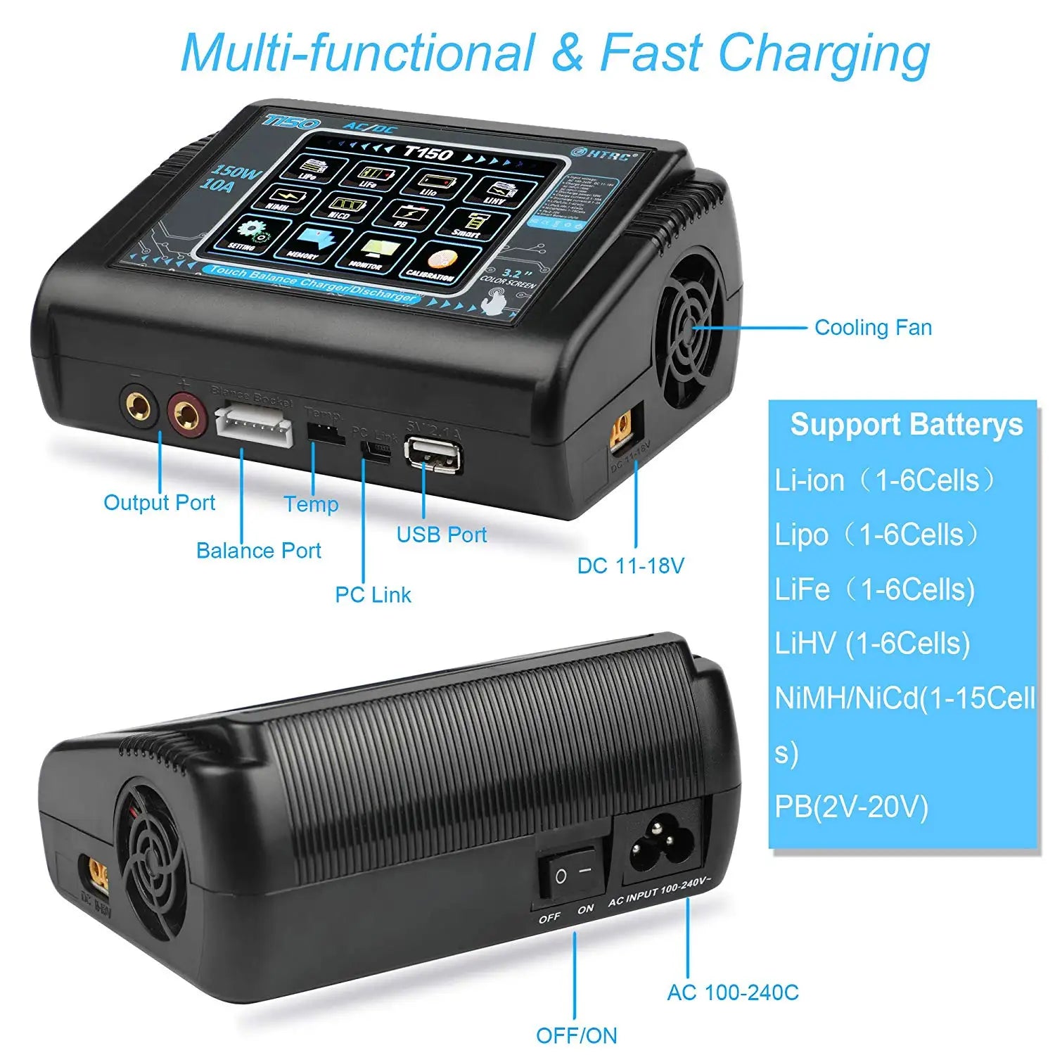 HTRC T240 Duo Lipo Charger, Multi-functional & Fast Charging 32/05 1750 11 _ Hlo