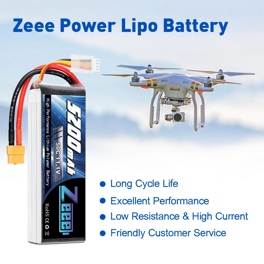 Zeee 3S Lipo Battery, 1 x Zeee 11.1V 3S 50C 5200mAh lipo battery