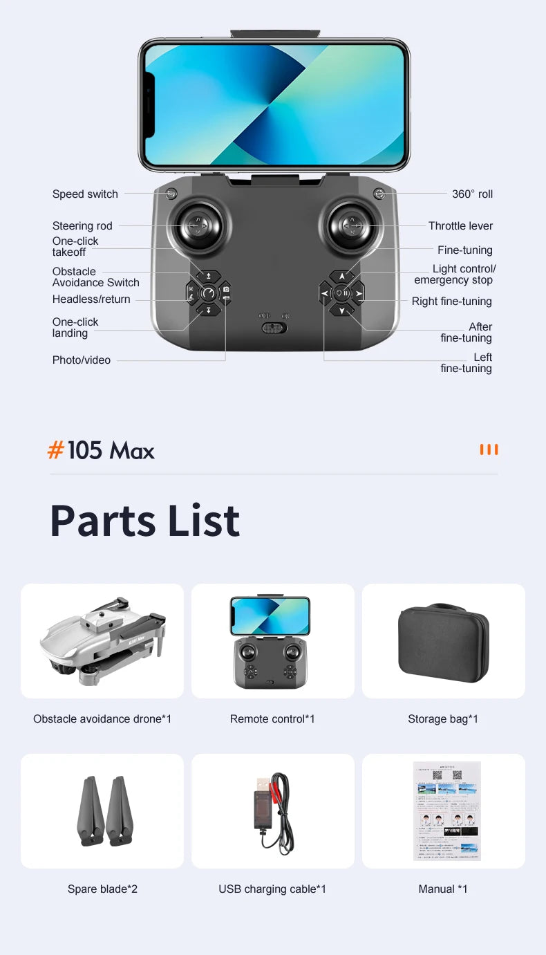 JINHENG K105 Max Drone - 4K HD Dual Camera With Obstacle Avoidance WiFi Fpv Foldable Quadcopter Toys For Children Hobbie 43 JINHENG K105 Max Drone, speed switch 360" roll steering rod throttle lever one-click takeoff