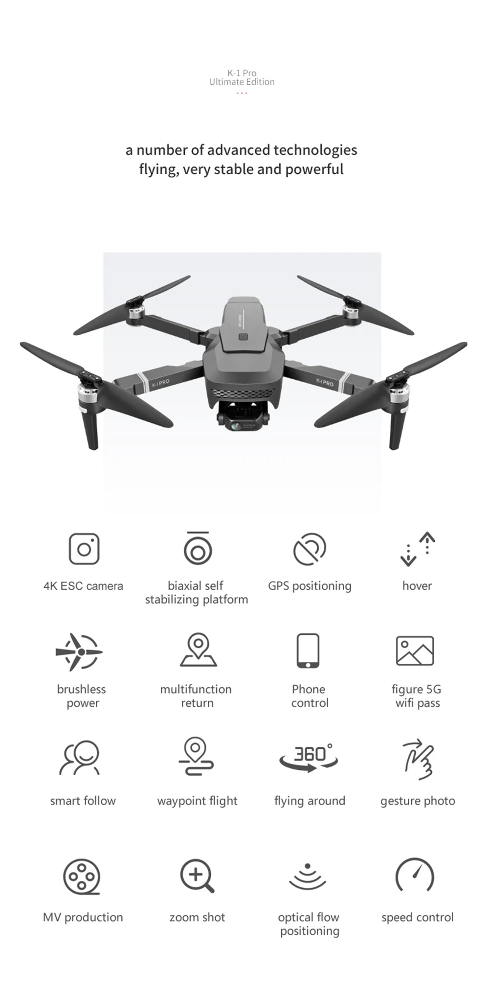 VISUO ZEN K1 PRO Drone, K-1 Pro Ultimate Edition number of advanced technologies flying, very stable and powerful 4K ESC
