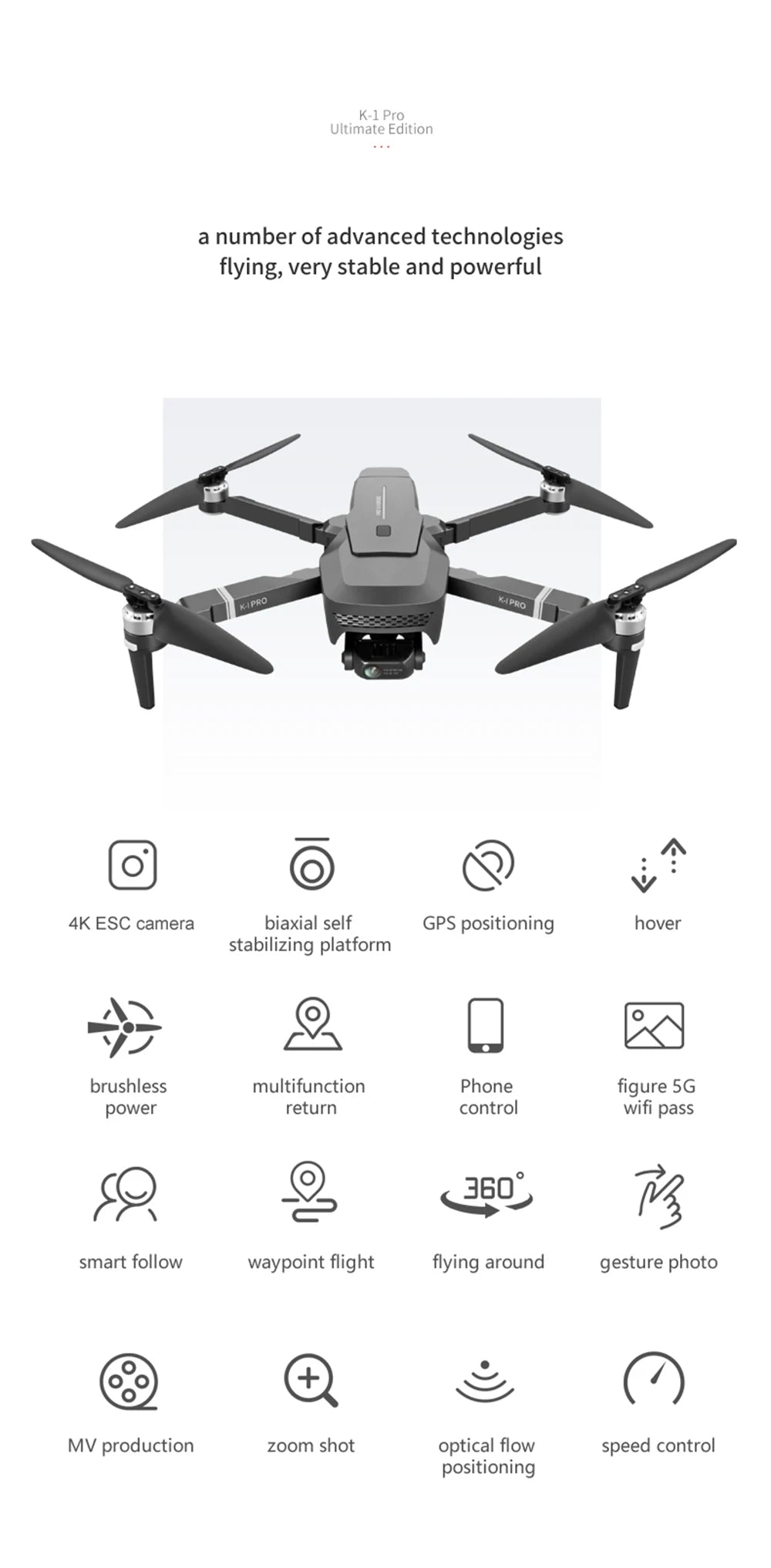 VISUO ZEN K1 PRO Drone - 4K HD Camera 2 Axis Gimbal WiFi FPV GPS 5G 600M Distance Professional Drones Brushless Foldable Quadcopter Professional Camera Drone 18 VISUO ZEN K1 PRO Drone, K-1 Pro Ultimate Edition number of advanced technologies flying, very stable and powerful 4K ESC