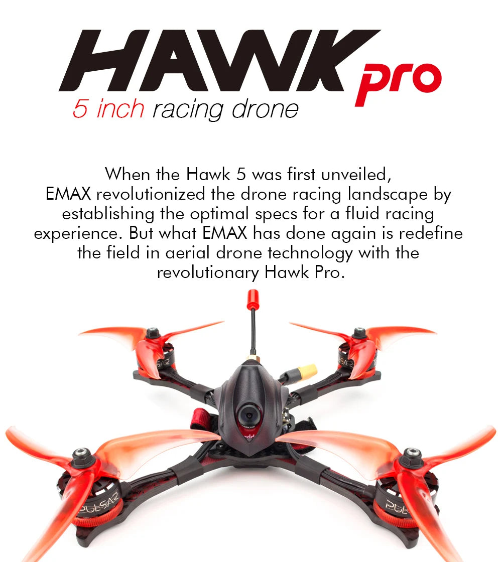 Emax Hawk 5 Pro - Sport PNP/BNF FPV Racing Drone 1700kv/2400kv Motor Mini Magnum Controller HDR Camera For RC Plane 7 Emax Hawk 5 Pro - Sport PNP/BNF FPV, Emax Hawk 5 Pro, EMAX has redefined the field in aerial drone technology with the revolutionary Hawk Pro .