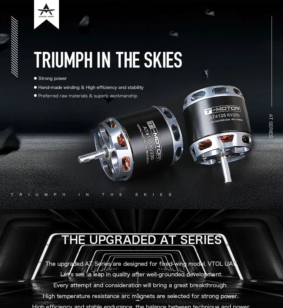 T-MOTOR AT4125 Long Shaft Motor - 250kv 540kv 7.1KG Thrust Heavy lift drone motors rc aircraft model plane bldc motor for Fixed wing UAV 6 T-MOTOR, the upgradled AT Series are designed for fixed-Wing model, VTOL