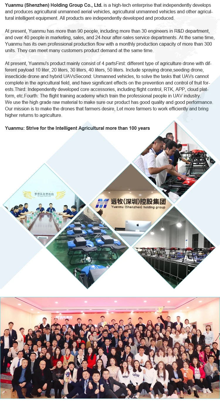 Yuanmu GM-40 40L Agriculture Drone, Yuanmu Holding Group Co., Ltd. develops and produces agricultural UAVs, intelligent equipment, and other products with over 90 employees.