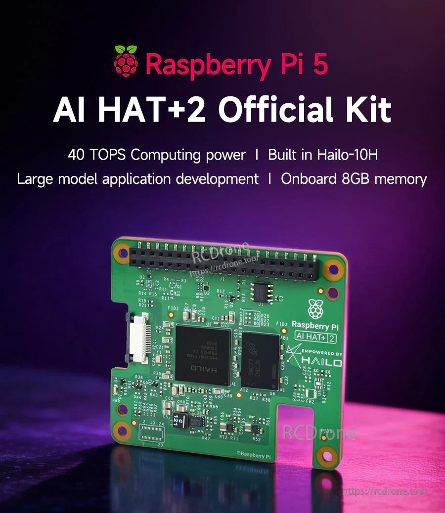 Raspberry Pi 5 Hailo-10H AI HAT+2 Official Kit board with 40 TOPS INT4 NPU and 8GB memory
