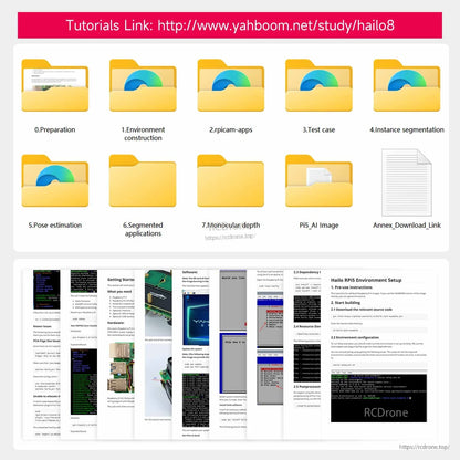 Tutorials link graphic for Hailo8 with folders for setup, test cases, and segmentation examples