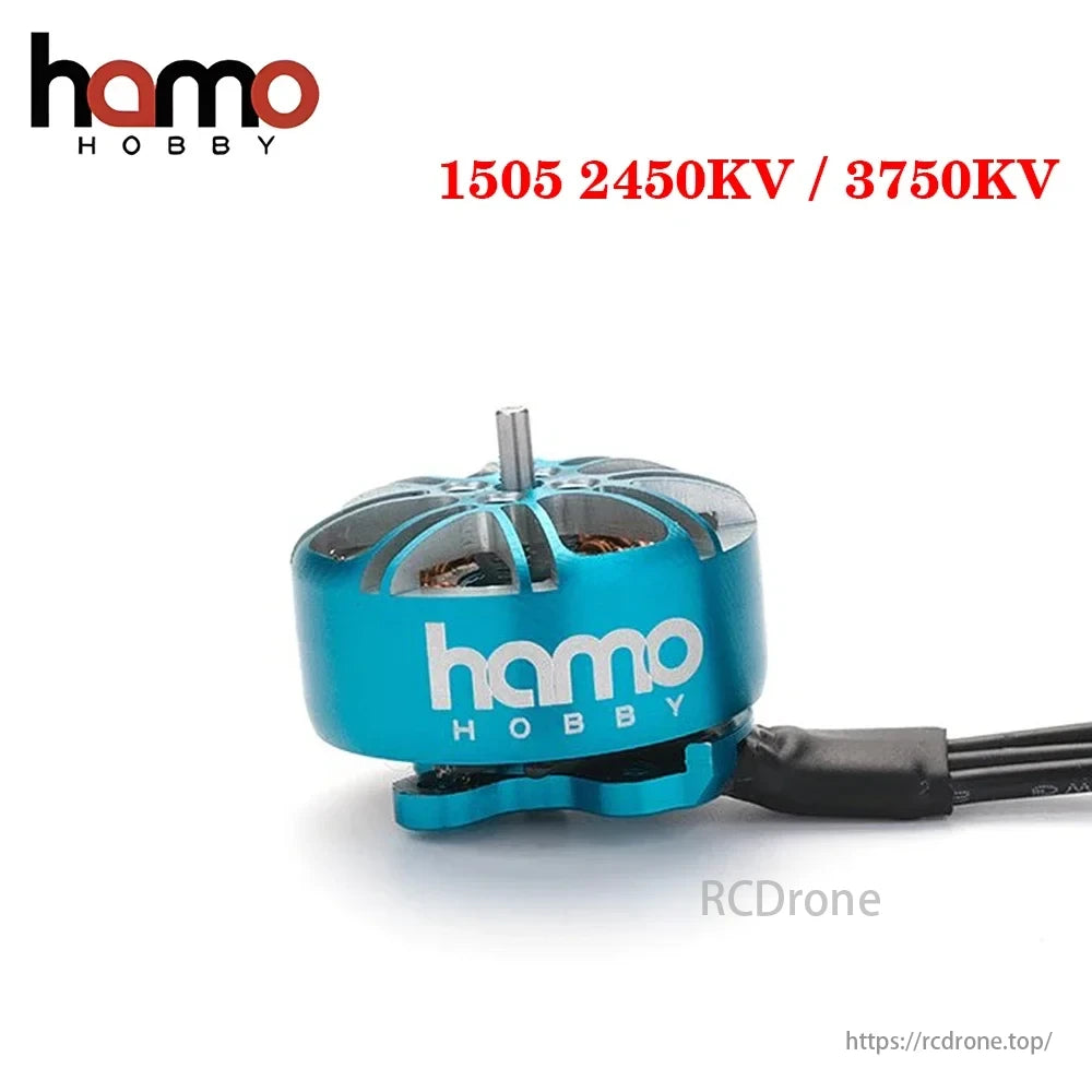 A photo of Hamo HOBBY 1505 2450KV / 3750KV brushless motor, showcasing its design and features for drone enthusiasts.