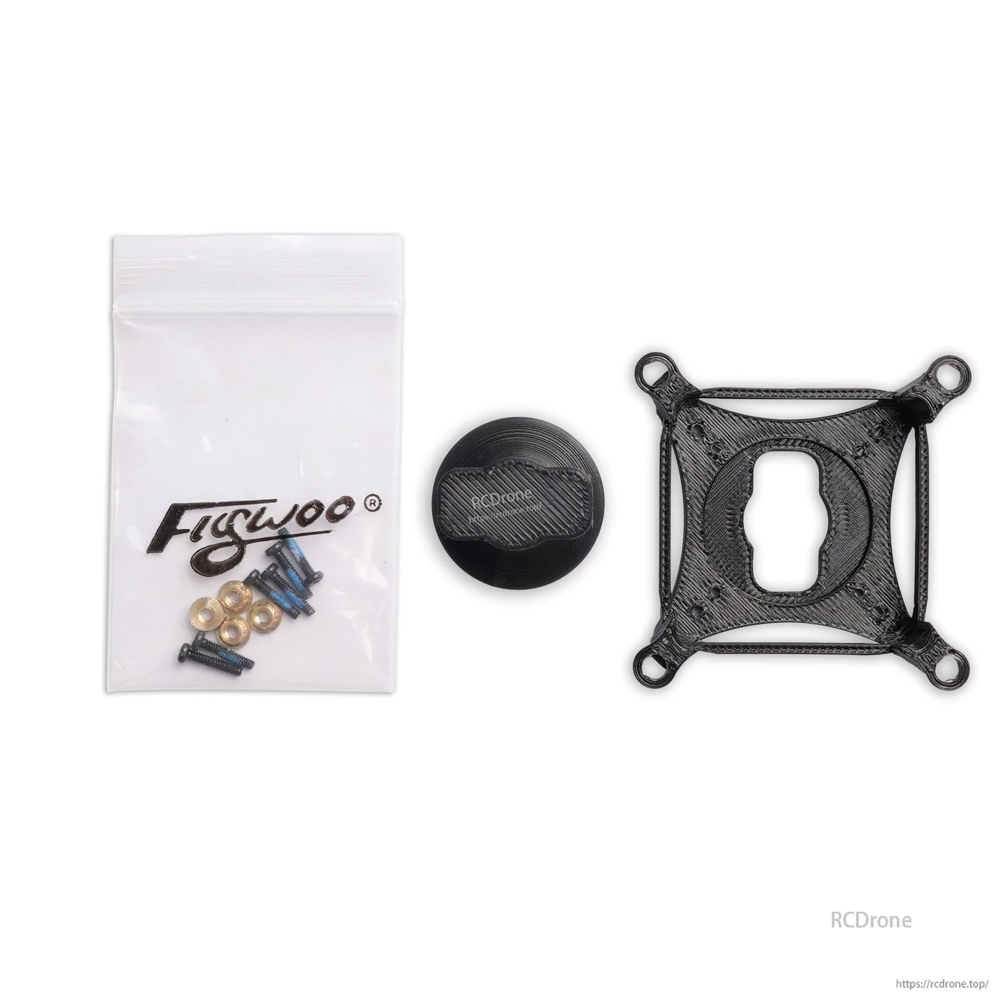 Handheld support TPU bracket kit with 3D-printed mount, round cap, and screws and washers for mounting