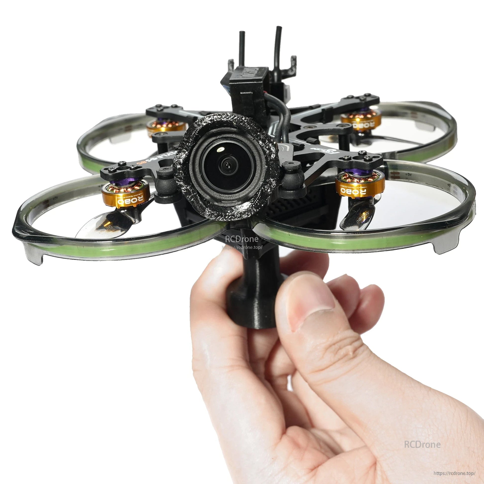 Handheld support TPU bracket handle attached under a cinewhoop FPV drone for steady handheld control