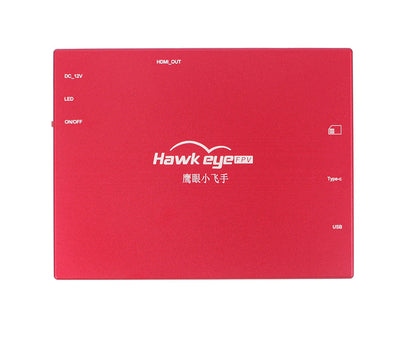 Hawkeye Firefly HDMI Box for DJI FPV Goggle, Red Hawk Eye FPV device features HDMI, USB, Type-C, multiple power options, and visible Chinese branding.