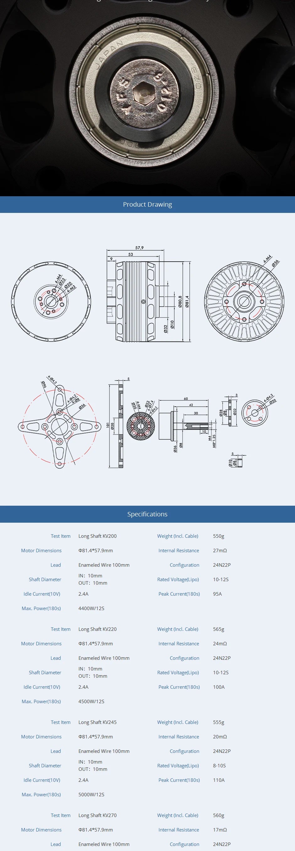 T-motor AT7215 Brushless Motor - KV200 KV220 KV245 KV270 Max Thrust 14KG Drone Motor For RC Drone Fixed Wing 120E-170E Aircraft, 30-40CC 9 T-motor, 550g Motor Dimensions 081.4*57.9mm Interna Resistance 27m