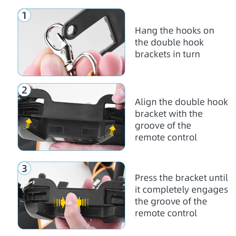 double hook brackets hang in turn until hooks fully engage the remote control groove .