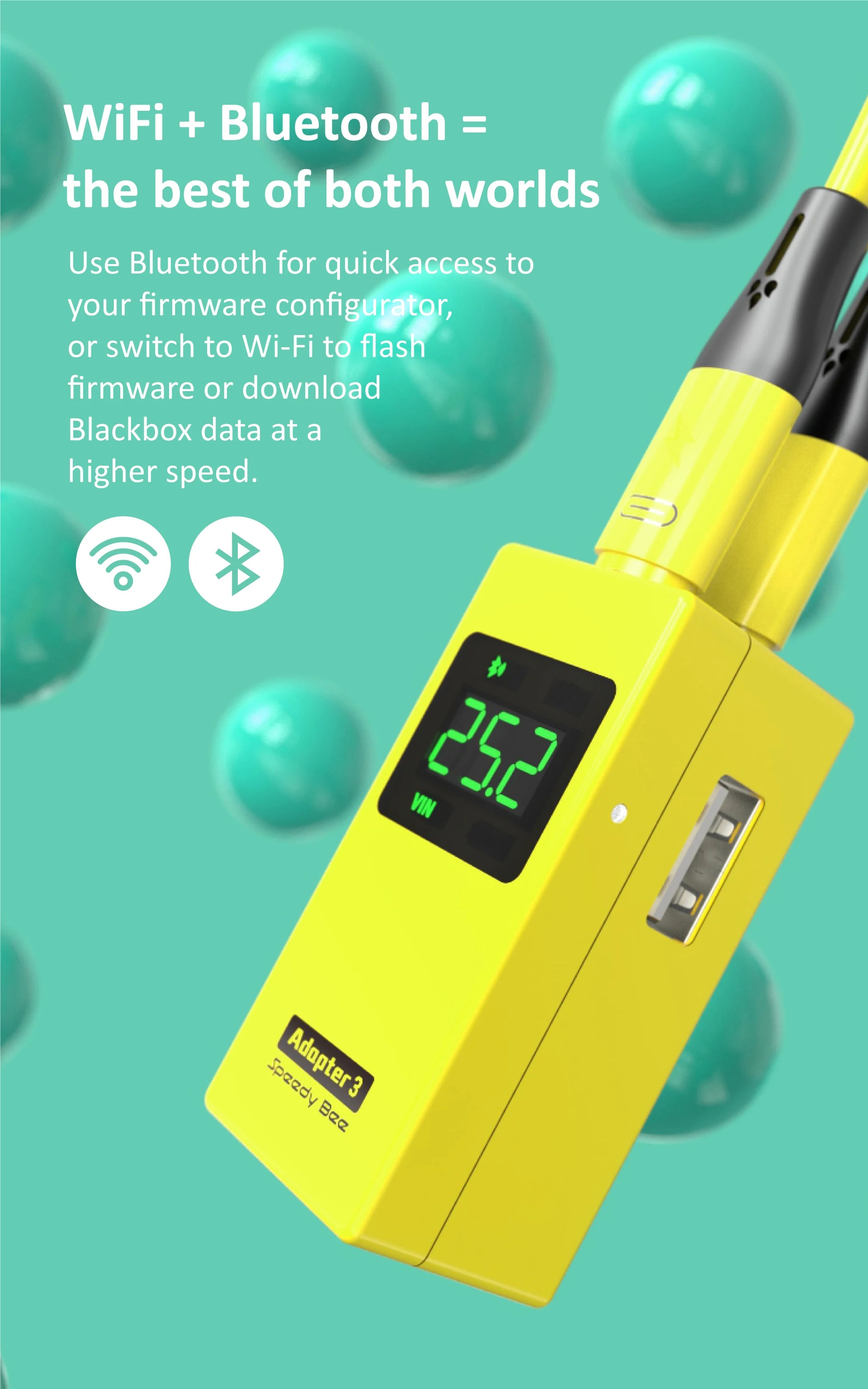 SpeedyBee Adapter, WiFi Bluetooth = the best of both worlds Use Bluetooth for quick access to firmware configurator