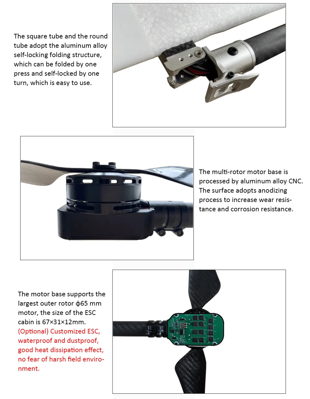 Makeflyeasy Striver (VTOL Version), the square tube and the round tube adopt the aluminum self-locking folding structure, which can