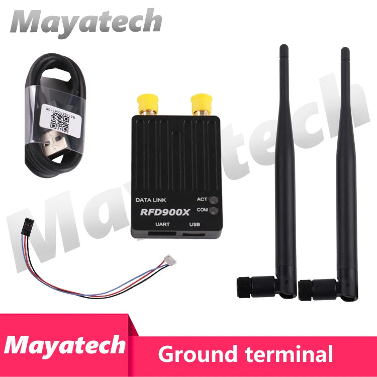 Mayatech  Metal Shell RFD900X, Long-range data transmission module for UAVs and ground terminals, enabling reliable communication.