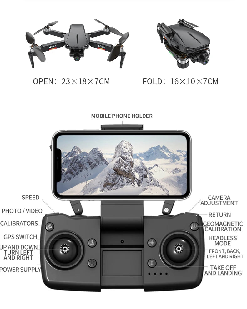 X2 Pro2 GPS Drone, MOBILE PHONE HOLDER SPEED CAMERA ADJUSTMENT