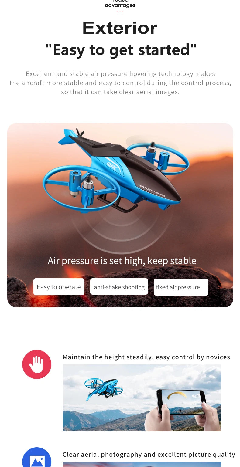 4DRC M3 RC Helicopter, excellent and stable air pressure hovering technology makes the aircraft more stable and easy to control .