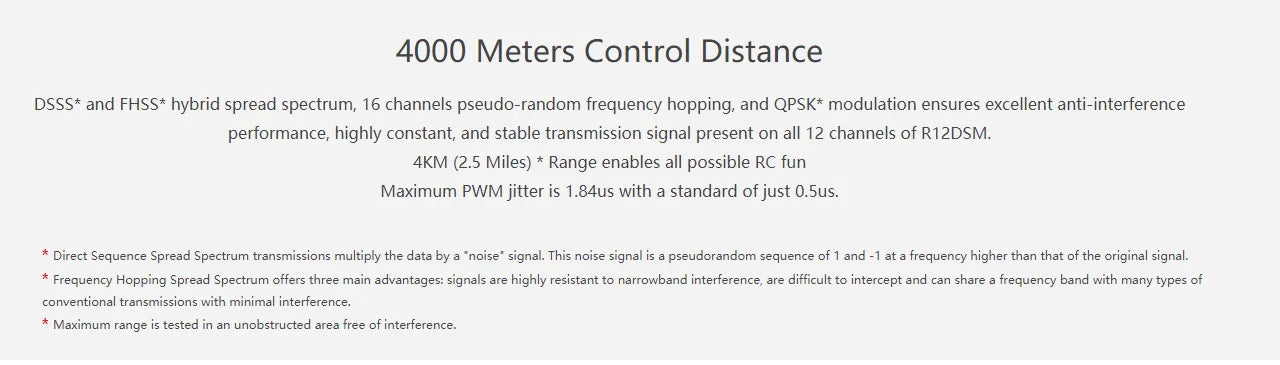 Radiolink mini osd R12DSM R9DS R8FM R8EF R8FM R6DSM R6FG R8SM R7FG SUI04 Rc Receiver 2.4G Signal for RC Transmitter 56 4000 Meters Control Distance DSSS* and FHSS* hybrid spread spectrum