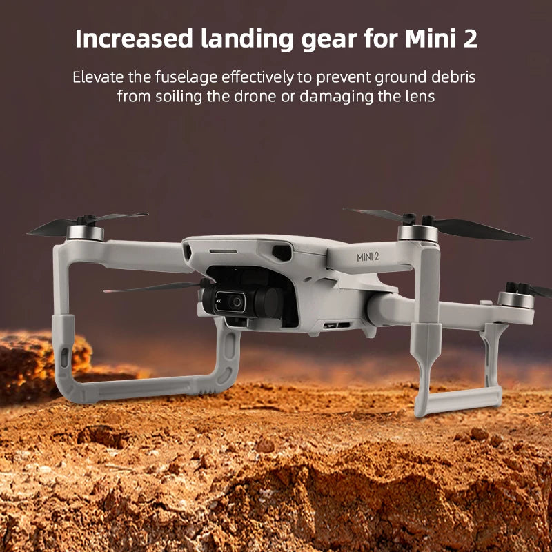 Landing Gear, Mini 2's fuselage can be lowered effectively to prevent ground debris from soiling the