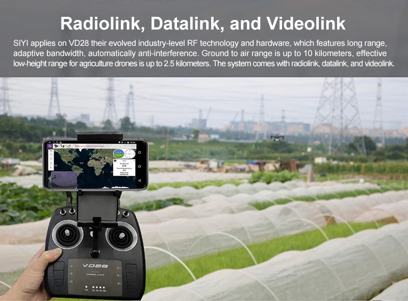 SIYI VD28 Remote Controller, the system comes with radiolink datalink; and videolink vOCE and v