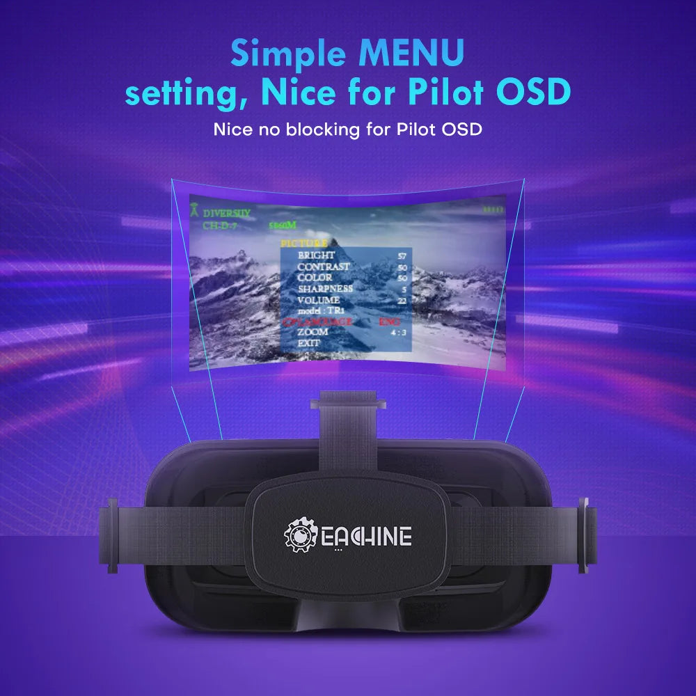 Eachine EV800DM FPV Goggle - Varifocal 5.8G 40CH Diversity FPV Goggles with HD DVR 3 Inch 900x600 Video Headset Build in Battery FPV Drone VR 16 Eachine EV800DM FPV Goggle, Simple MENU setting, Nice no blocking for Pilot OSD DIVERSTN CH-b5
